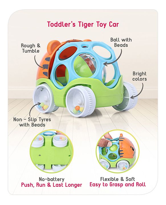 Babyhug Premium Hippo Free Wheel Car Cum Green Rattle Toy| Fun, Flexible, and Soothing Rattle Toy for Kids|Gifting Toy| Child Safe Material| Improves Motor Skills| Early Development Toys for 3+ Years| Non-Toxic| BIS Certified