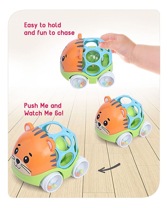 Babyhug Premium Hippo Free Wheel Car Cum Green Rattle Toy| Fun, Flexible, and Soothing Rattle Toy for Kids|Gifting Toy| Child Safe Material| Improves Motor Skills| Early Development Toys for 3+ Years| Non-Toxic| BIS Certified