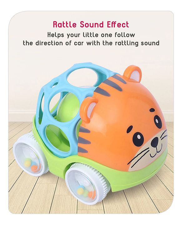 Babyhug Premium Hippo Free Wheel Car Cum Green Rattle Toy| Fun, Flexible, and Soothing Rattle Toy for Kids|Gifting Toy| Child Safe Material| Improves Motor Skills| Early Development Toys for 3+ Years| Non-Toxic| BIS Certified