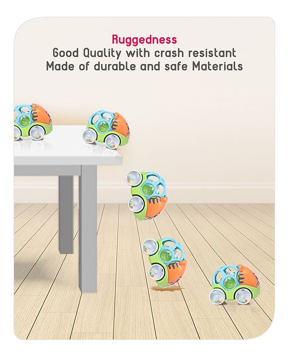 Babyhug Premium Hippo Free Wheel Car Cum Green Rattle Toy| Fun, Flexible, and Soothing Rattle Toy for Kids|Gifting Toy| Child Safe Material| Improves Motor Skills| Early Development Toys for 3+ Years| Non-Toxic| BIS Certified