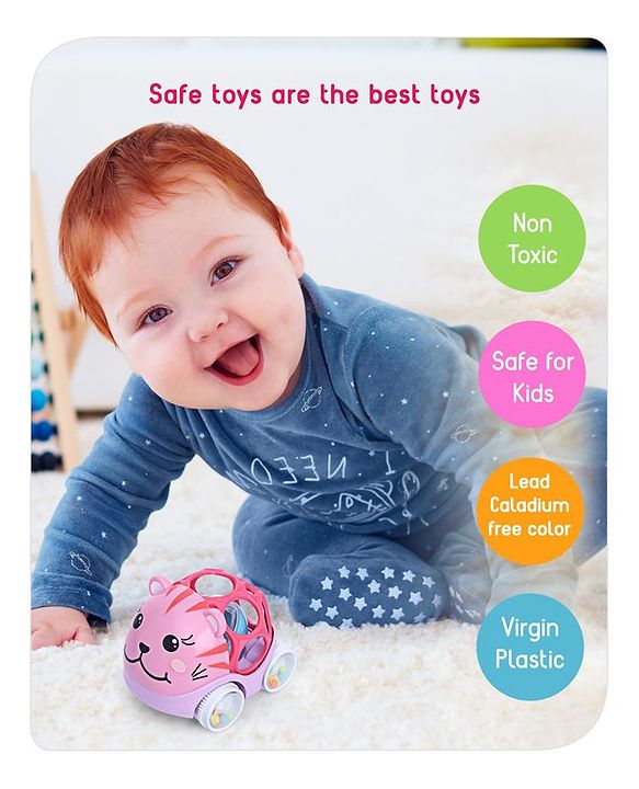Babyhug Premium Hippo Free Wheel Car Cum Green Rattle Toy| Fun, Flexible, and Soothing Rattle Toy for Kids|Gifting Toy| Child Safe Material| Improves Motor Skills| Early Development Toys for 3+ Years| Non-Toxic| BIS Certified