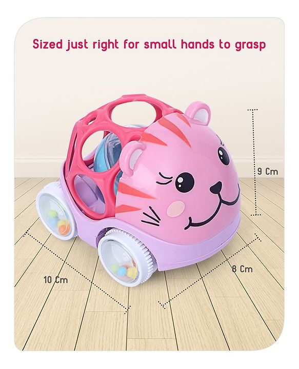 Babyhug Premium Hippo Free Wheel Car Cum Green Rattle Toy| Fun, Flexible, and Soothing Rattle Toy for Kids|Gifting Toy| Child Safe Material| Improves Motor Skills| Early Development Toys for 3+ Years| Non-Toxic| BIS Certified