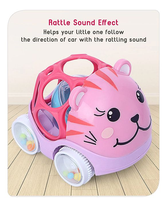 Babyhug Premium Hippo Free Wheel Car Cum Green Rattle Toy| Fun, Flexible, and Soothing Rattle Toy for Kids|Gifting Toy| Child Safe Material| Improves Motor Skills| Early Development Toys for 3+ Years| Non-Toxic| BIS Certified