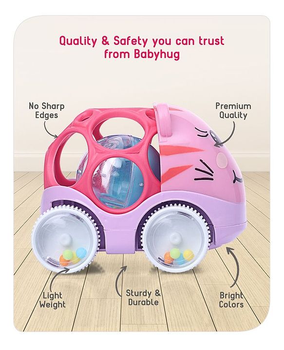 Babyhug Premium Hippo Free Wheel Car Cum Green Rattle Toy| Fun, Flexible, and Soothing Rattle Toy for Kids|Gifting Toy| Child Safe Material| Improves Motor Skills| Early Development Toys for 3+ Years| Non-Toxic| BIS Certified