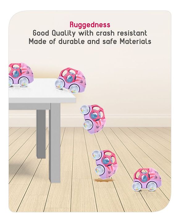 Babyhug Premium Hippo Free Wheel Car Cum Green Rattle Toy| Fun, Flexible, and Soothing Rattle Toy for Kids|Gifting Toy| Child Safe Material| Improves Motor Skills| Early Development Toys for 3+ Years| Non-Toxic| BIS Certified