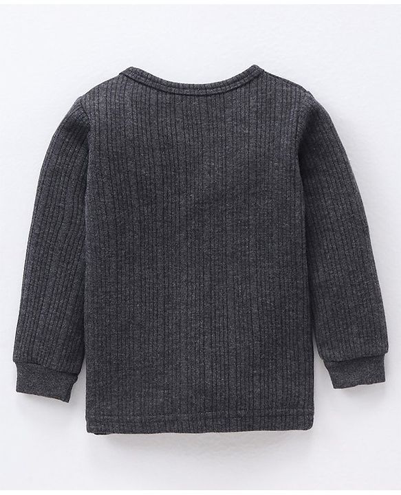 Babyhug Full Sleeves Solid Color Front Open Thermal Vest - Dark Grey