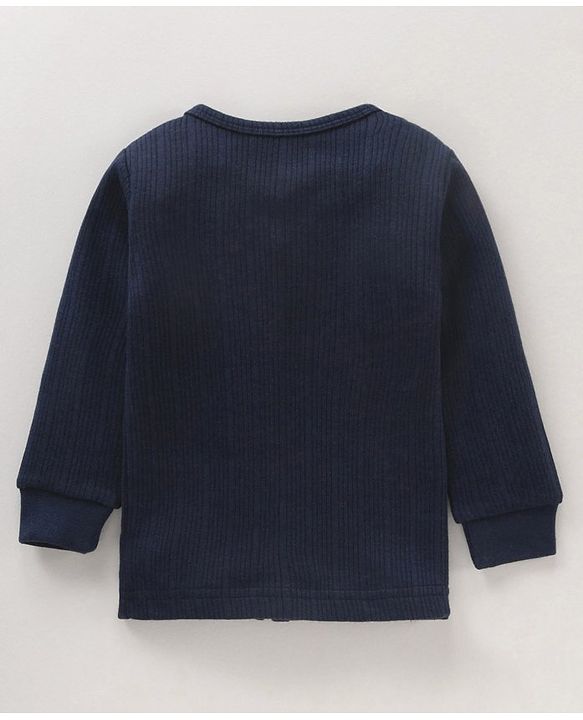 Babyhug Full Sleeves Solid Color Front Open Thermal Vest - Navy Blue