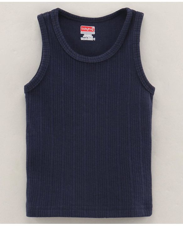 Babyhug Cotton Sleeveless Thermal Vest Solid Colour- Navy Blue