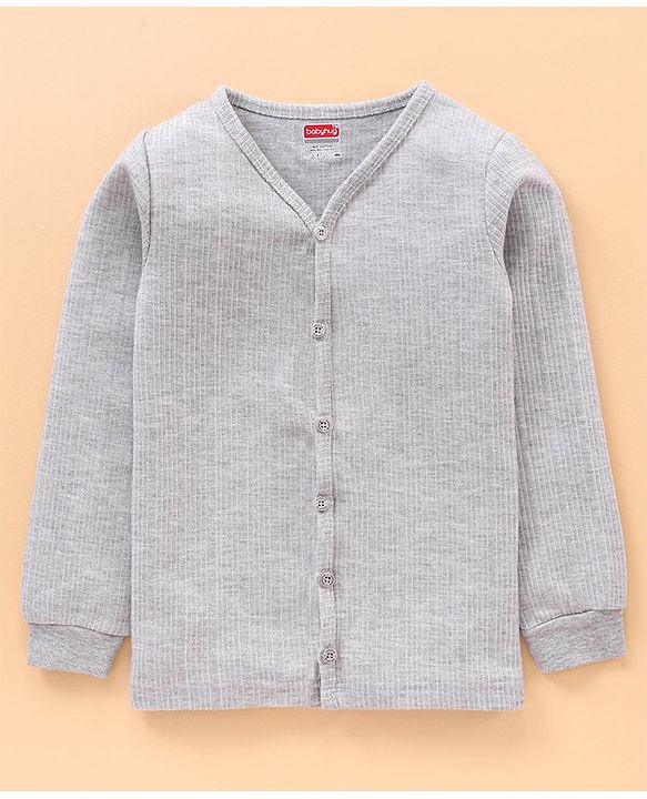 Babyhug Full Sleeves Solid Color Thermal Vest - Light Grey