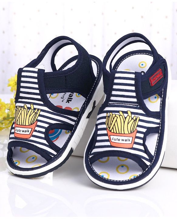 Cute Walk by Babyhug Sandals With Velcro Closure Fries Print- Navy Blue White