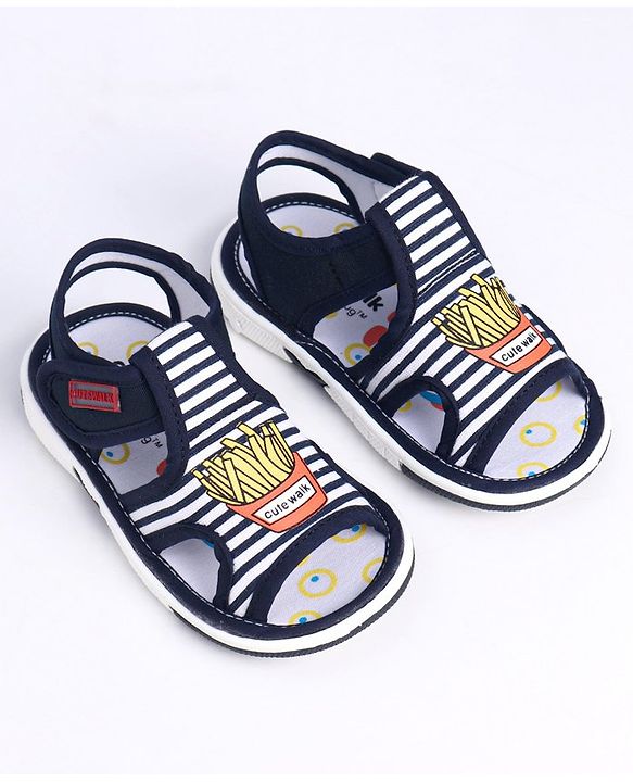 Cute Walk by Babyhug Sandals With Velcro Closure Fries Print- Navy Blue White