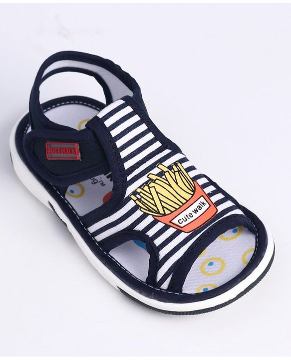 Cute Walk by Babyhug Sandals With Velcro Closure Fries Print- Navy Blue White