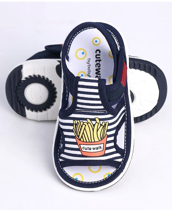 Cute Walk by Babyhug Sandals With Velcro Closure Fries Print- Navy Blue White