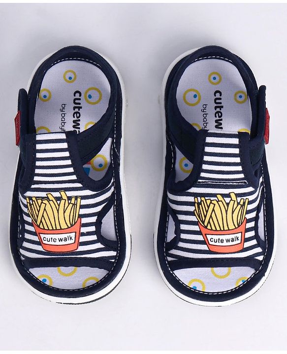 Cute Walk by Babyhug Sandals With Velcro Closure Fries Print- Navy Blue White