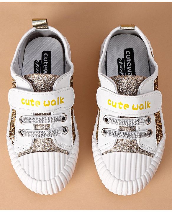 Cute Walk by Babyhug Casual Shoes with Text Print - Gold