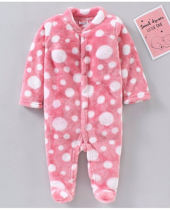 Babyhug Cotton Knit Full Sleeves Footed Velour Sleepsuit Printed - Pink