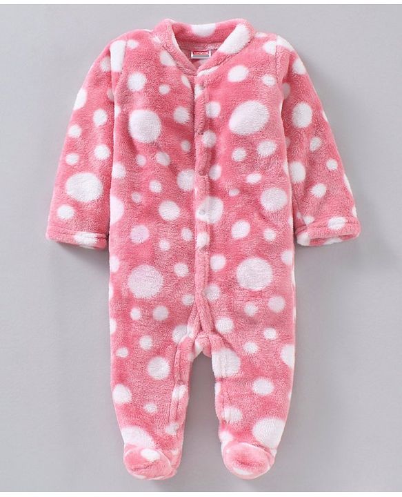 Babyhug Cotton Knit Full Sleeves Footed Velour Sleepsuit Printed - Pink