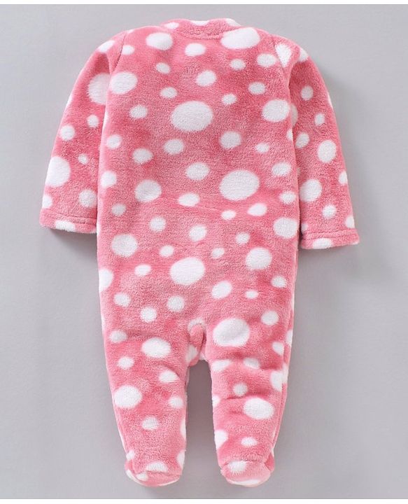 Babyhug Cotton Knit Full Sleeves Footed Velour Sleepsuit Printed - Pink