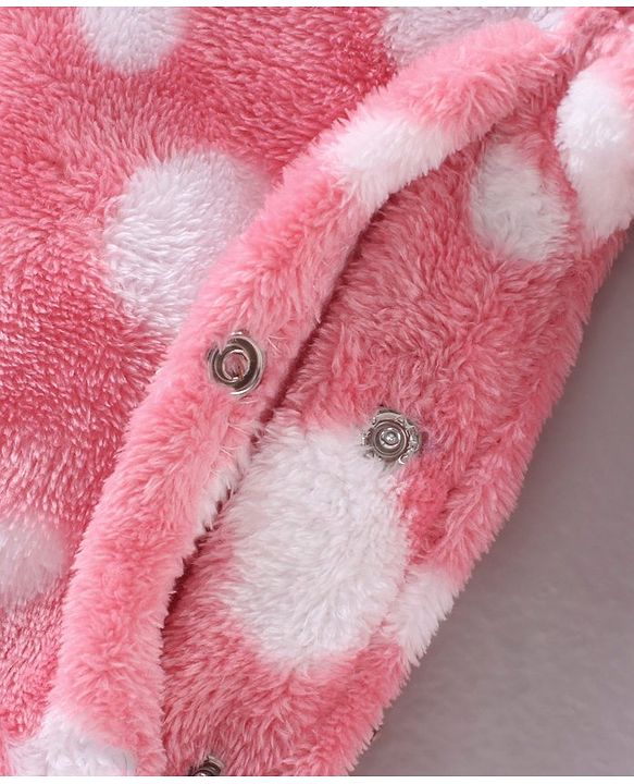 Babyhug Cotton Knit Full Sleeves Footed Velour Sleepsuit Printed - Pink