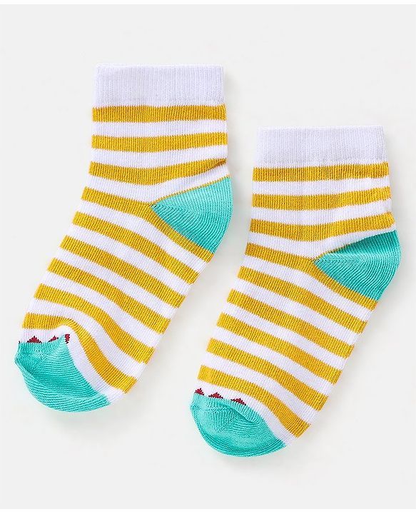 Cutewalk By Babyhug Cotton Anti Bacterial Ankle Length Socks Striped Pack of 3 - Multicolour