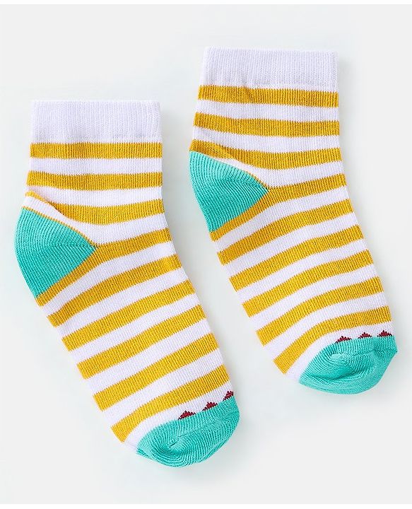 Cutewalk By Babyhug Cotton Anti Bacterial Ankle Length Socks Striped Pack of 3 - Multicolour