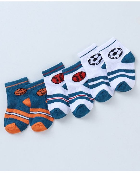 Cutewalk By Babyhug Anti Bacterial Ankle Length Ball Print Socks Pack Of 3 - Blue & White