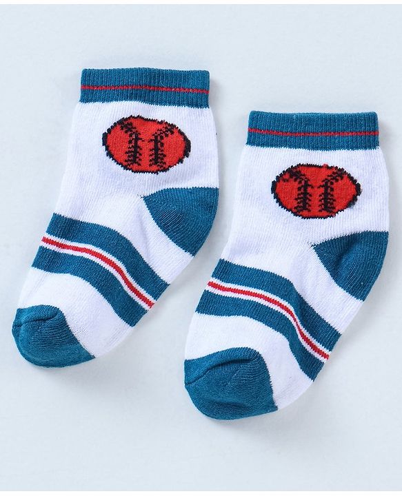 Cutewalk By Babyhug Anti Bacterial Ankle Length Ball Print Socks Pack Of 3 - Blue & White