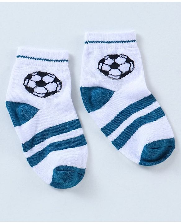 Cutewalk By Babyhug Anti Bacterial Ankle Length Ball Print Socks Pack Of 3 - Blue & White