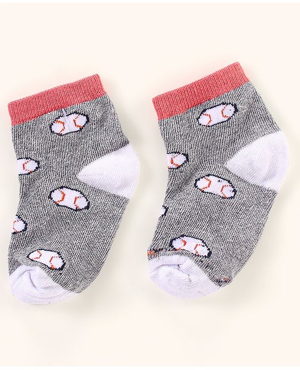 Cutewalk By Babyhug Anti Bacterial Ankle Length Non Terry Socks Football Design Pack of 3- Black & Grey