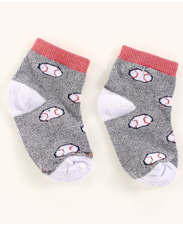 Cutewalk By Babyhug Anti Bacterial Ankle Length Non Terry Socks Football Design Pack of 3- Black & Grey