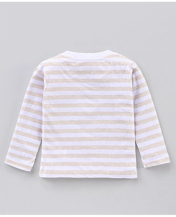 Babyhug Cotton Full Sleeves T-Shirt & Lounge Pants With Hooded Sweatshirt Stripes & Bear Print- White Brown