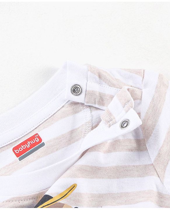 Babyhug Cotton Full Sleeves T-Shirt & Lounge Pants With Hooded Sweatshirt Stripes & Bear Print- White Brown