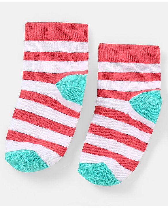 Cutewalk By Babyhug Anti Bacterial Ankle Length Non Terry Socks Striped Design Pack of 5 - Blue & Red