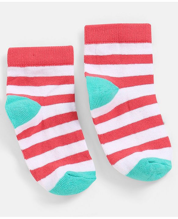 Cutewalk By Babyhug Anti Bacterial Ankle Length Non Terry Socks Striped Design Pack of 5 - Blue & Red