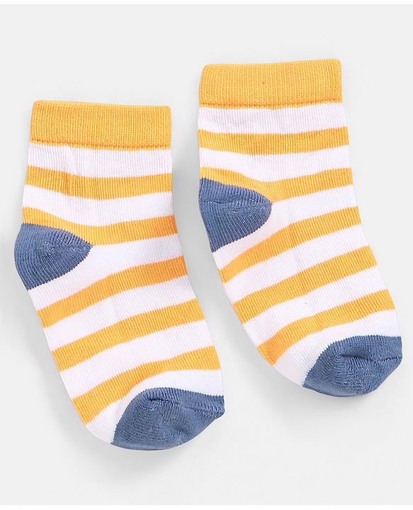 Cutewalk By Babyhug Anti Bacterial Ankle Length Non Terry Socks Striped Design Pack of 5 - Blue & Red