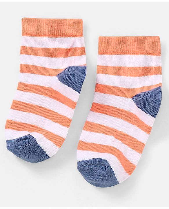 Cutewalk By Babyhug Anti Bacterial Ankle Length Non Terry Socks Striped Design Pack of 5 - Blue & Red