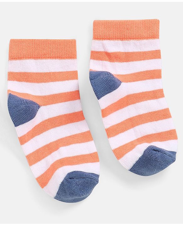 Cutewalk By Babyhug Anti Bacterial Ankle Length Non Terry Socks Striped Design Pack of 5 - Blue & Red