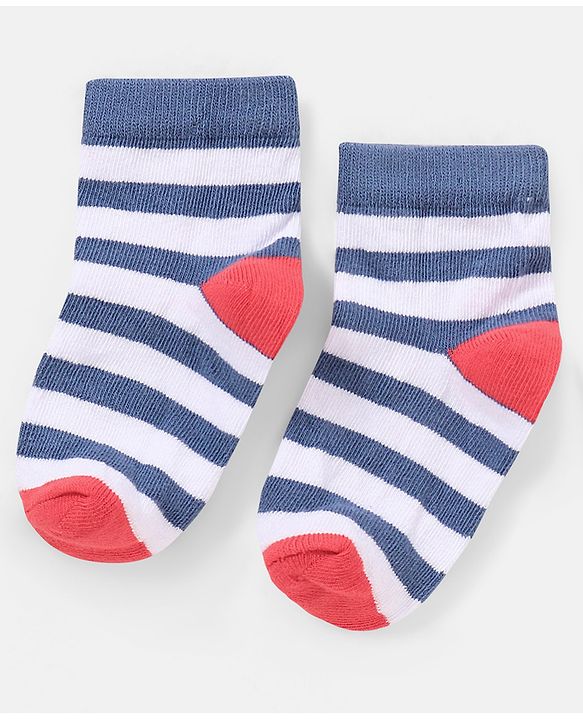 Cutewalk By Babyhug Anti Bacterial Ankle Length Non Terry Socks Striped Design Pack of 5 - Blue & Red