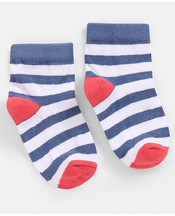 Cutewalk By Babyhug Anti Bacterial Ankle Length Non Terry Socks Striped Design Pack of 5 - Blue & Red