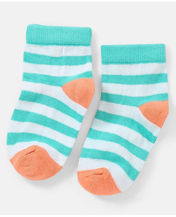 Cutewalk By Babyhug Anti Bacterial Ankle Length Non Terry Socks Striped Design Pack of 5 - Blue & Red