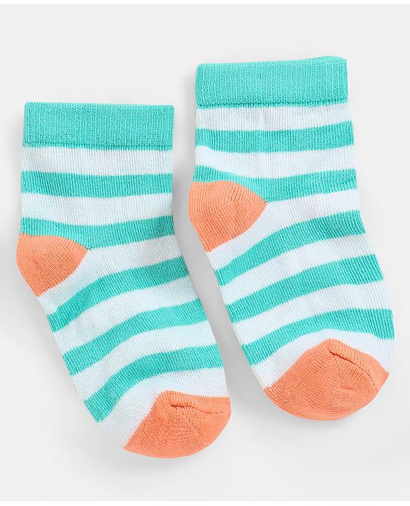 Cutewalk By Babyhug Anti Bacterial Ankle Length Non Terry Socks Striped Design Pack of 5 - Blue & Red