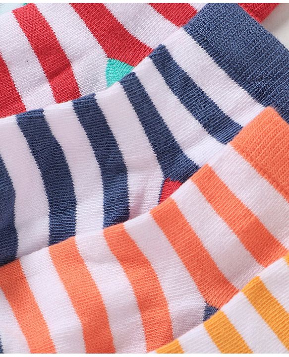 Cutewalk By Babyhug Anti Bacterial Ankle Length Non Terry Socks Striped Design Pack of 5 - Blue & Red