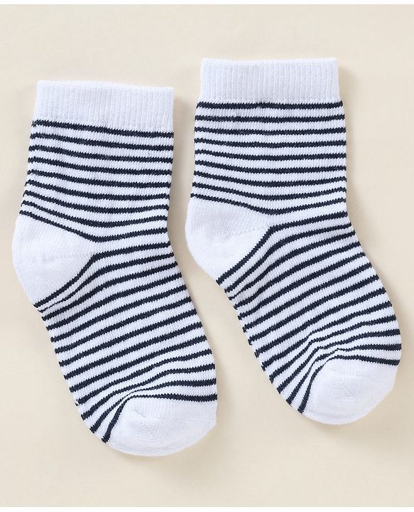 Cutewalk By Babyhug Anti Bacterial Ankle Length Stripe Socks Pack Of 5 - Blue & White