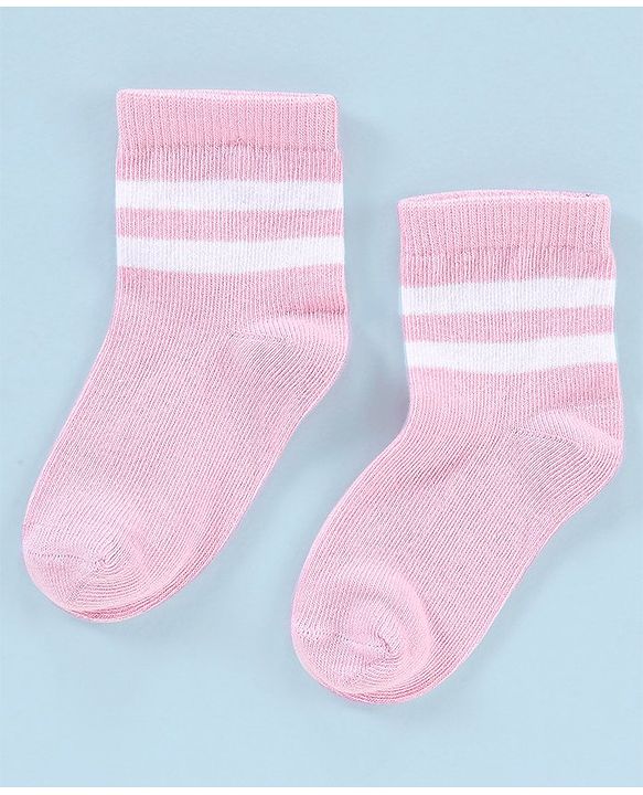 Cutewalk By Babyhug Anti Bacterial Ankle Length Non Terry Socks Striped Pack of 5 - Pink & White