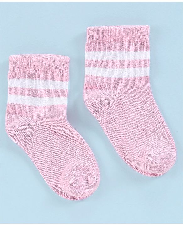Cutewalk By Babyhug Anti Bacterial Ankle Length Non Terry Socks Striped Pack of 5 - Pink & White