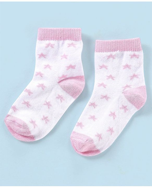Cutewalk By Babyhug Anti Bacterial Ankle Length Non Terry Socks Striped Pack of 5 - Pink & White