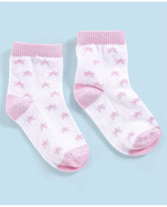 Cutewalk By Babyhug Anti Bacterial Ankle Length Non Terry Socks Striped Pack of 5 - Pink & White