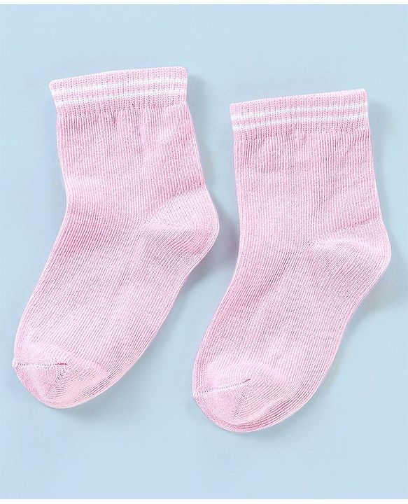 Cutewalk By Babyhug Anti Bacterial Ankle Length Non Terry Socks Striped Pack of 5 - Pink & White