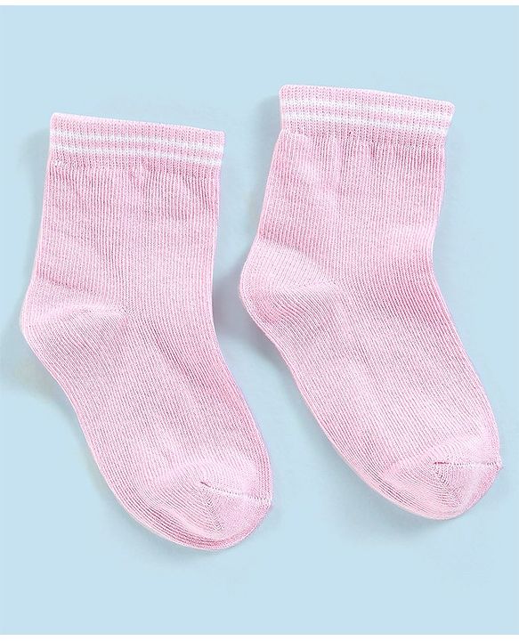 Cutewalk By Babyhug Anti Bacterial Ankle Length Non Terry Socks Striped Pack of 5 - Pink & White