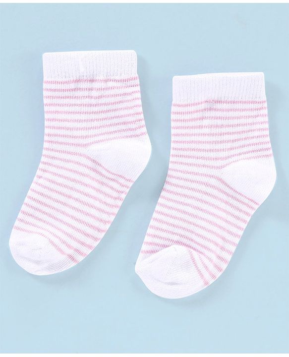 Cutewalk By Babyhug Anti Bacterial Ankle Length Non Terry Socks Striped Pack of 5 - Pink & White